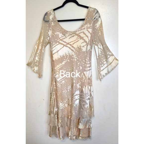 Capri Mon Cheri Silk Dress Sz 10 Ivory Tiered Burnout Wedding Old Money Luxury - Picture 8 of 16
